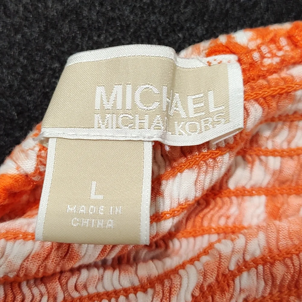 Michael Kors Women’s L Orange White Strapless Maxi Dress Ruffle Hem Summer - Picture 7 of 9